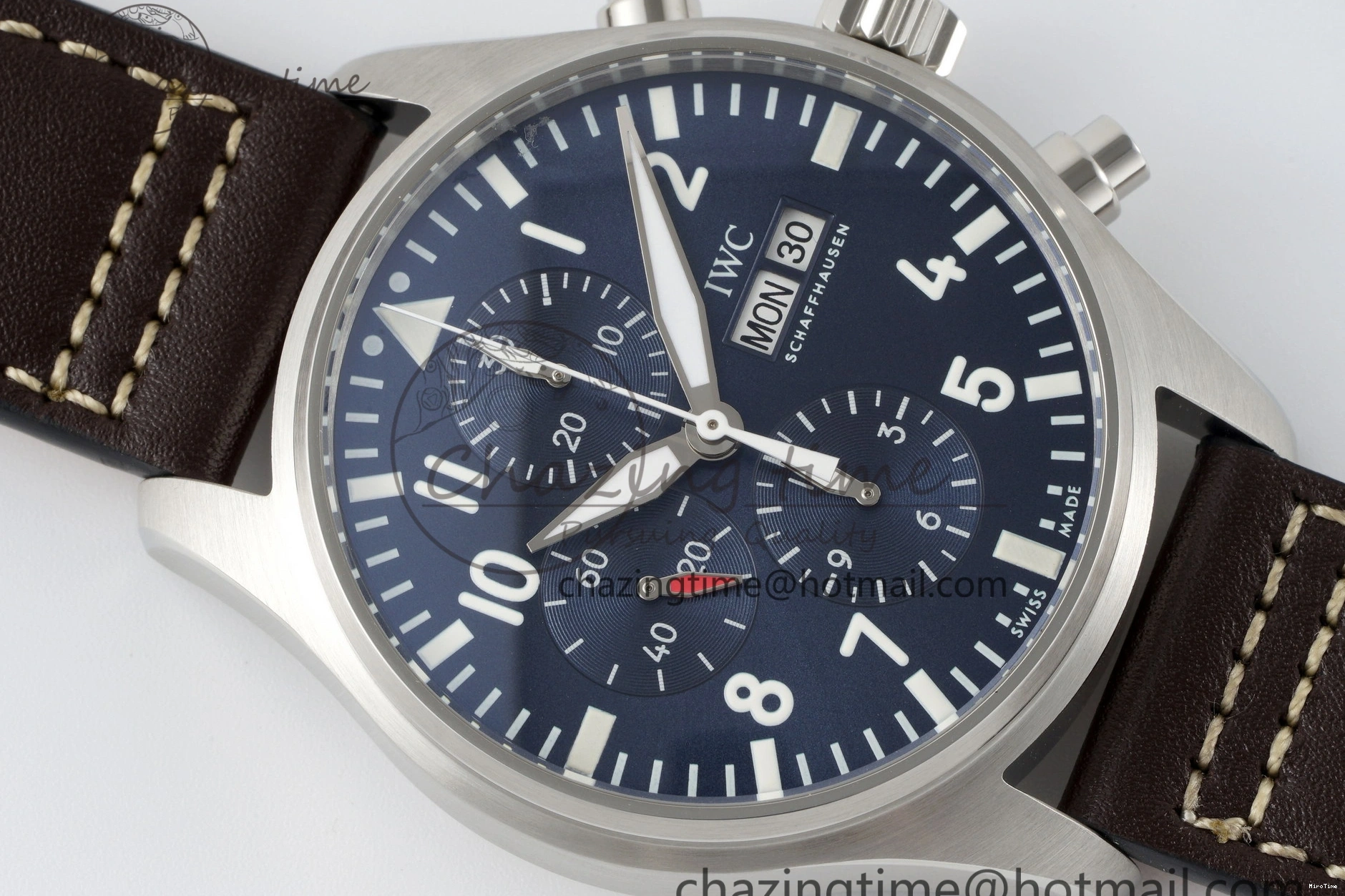 MIROTIME 0407 Pilot Chrono SS AZF 1:1 Best Edition Blue Dial on Brown Leather Strap A TimelessDesign 7060